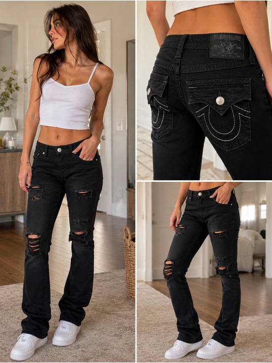 True Religion Denim - True Religion Black Distressed Bootcut Jeans